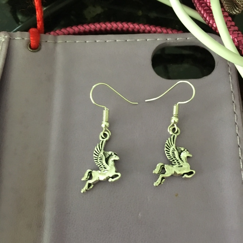 Sterling silver unicorn  hanging earrings